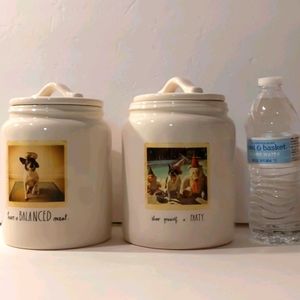 Two Rae Dunn dog treats canisters